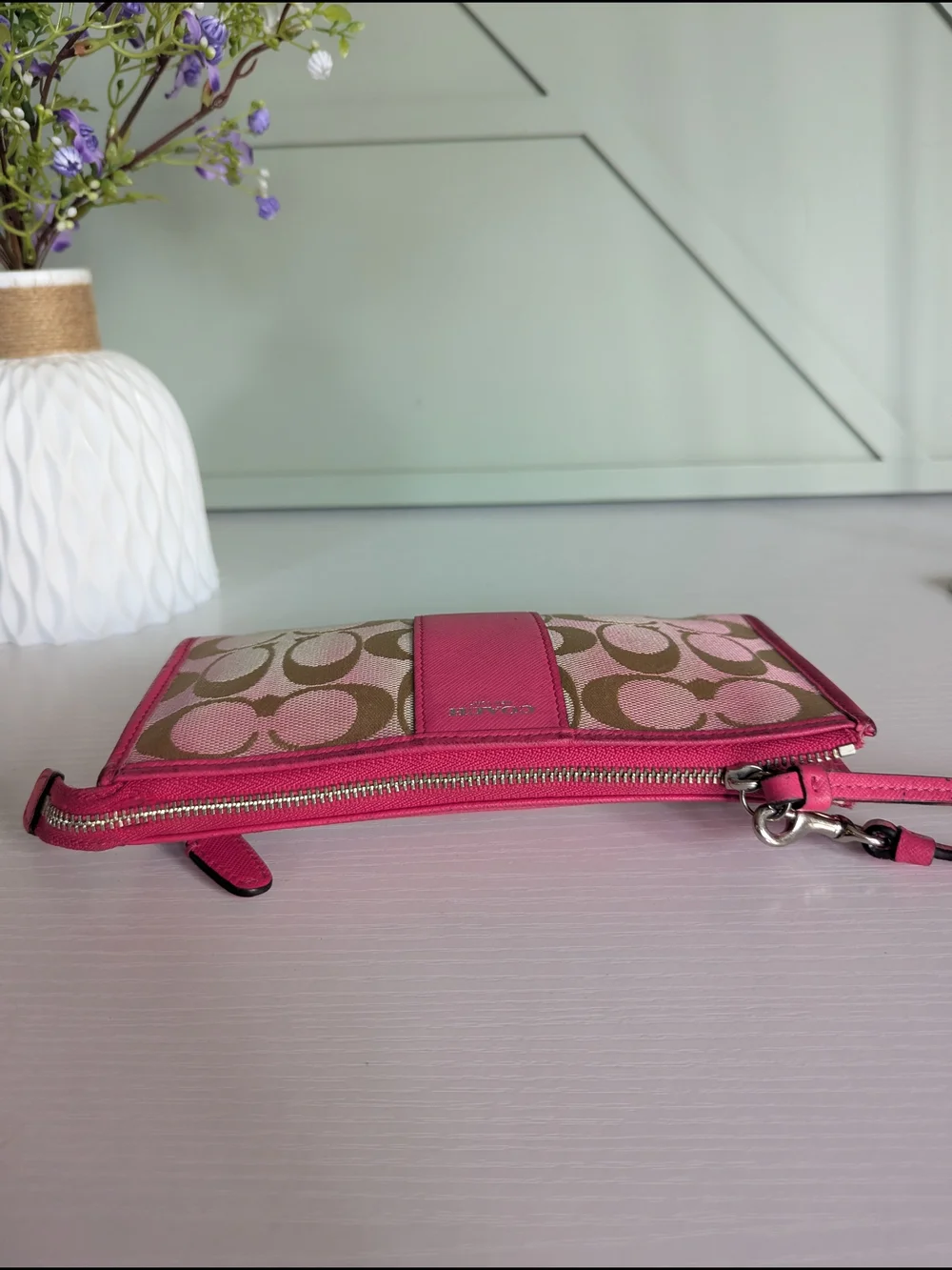 Coach Pink Signature Canvas Wristlet